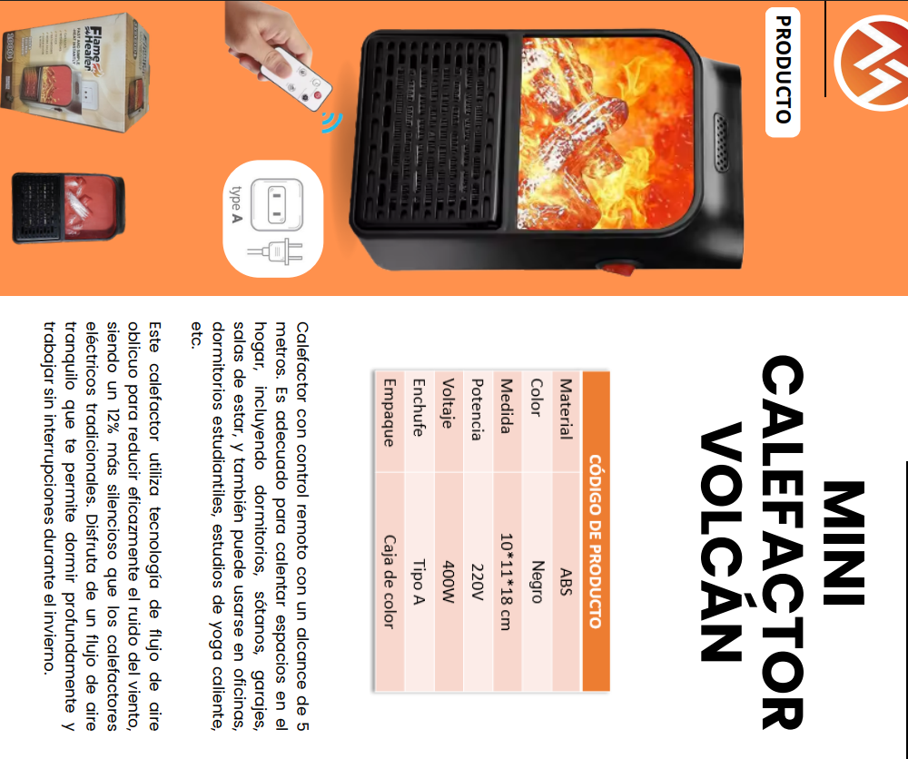 Mini Calefactor Eléctrico Volcán – Calor instantáneo y diseño elegante