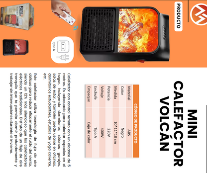 Mini Calefactor Eléctrico Volcán – Calor instantáneo y diseño elegante